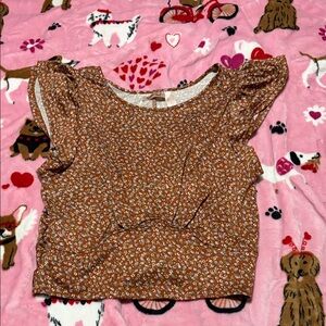 Floral Brown Blouse with Ruffle Sleeves